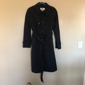 DONATELLA LONG BLACK BELTED DUSTER TRENCH COAT RAIN JACKET SIZE 8 MINIMALIST